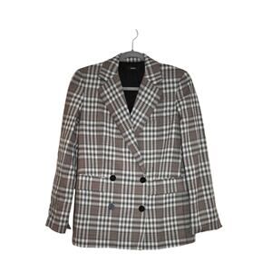 Theory Piazza Wool Blazer Jacket Size 0 Optical Plaid Brown Multicolor Academia
